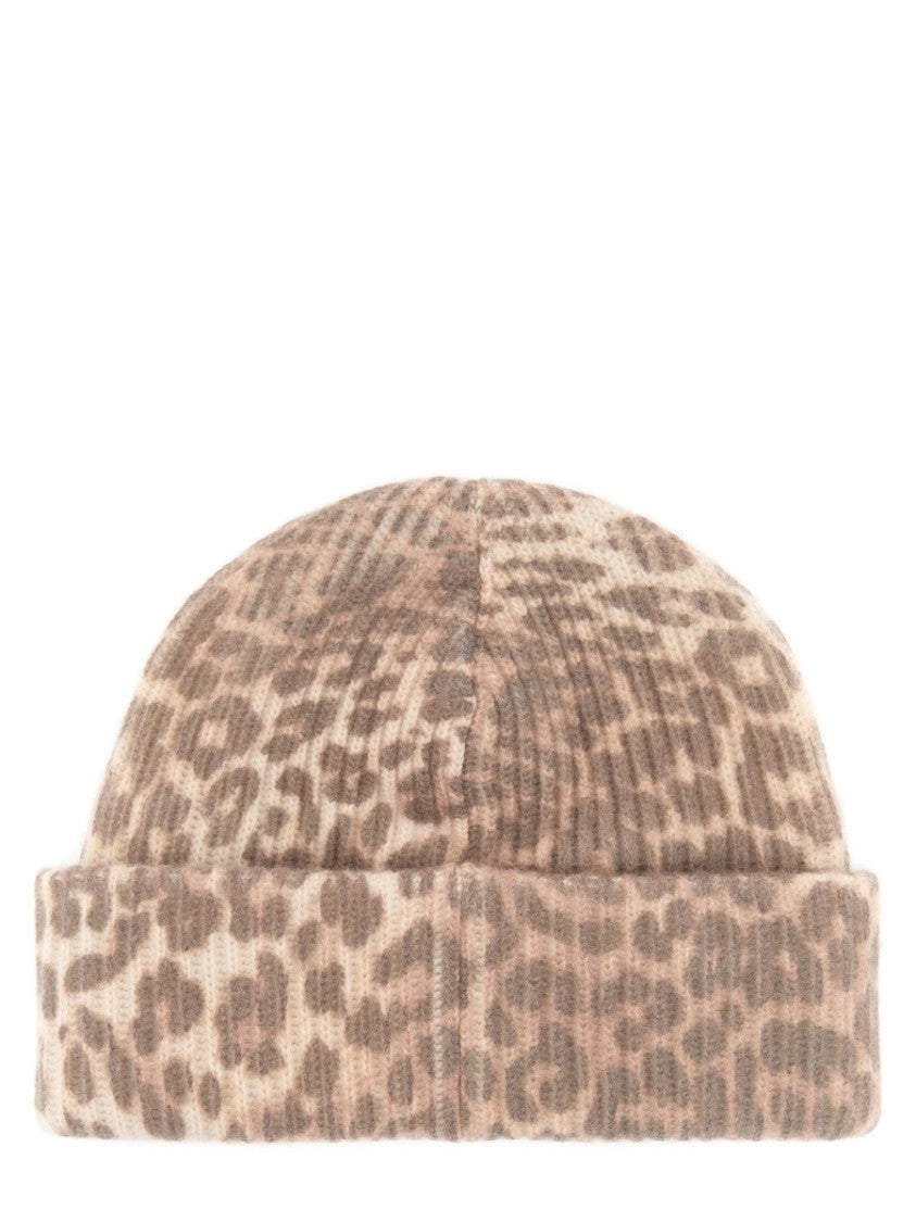 Ganni Leopard Pattern Wool Hat