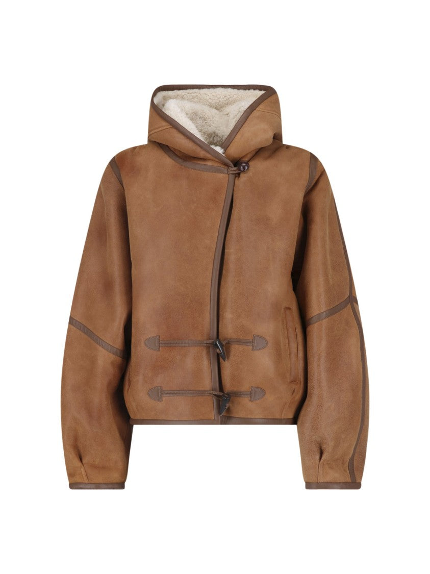Isabel Marant Amiel Hooded Shearling-Lined Leather Jacket