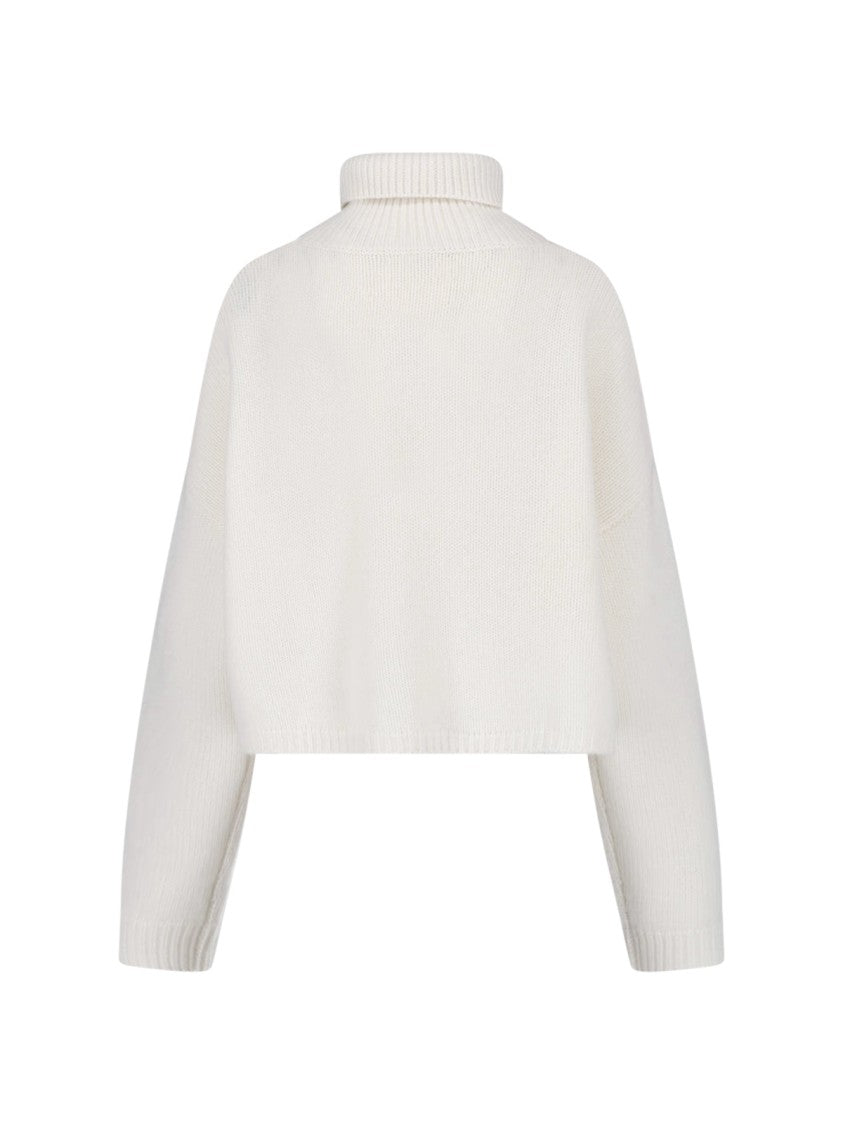Lisa Yang Cropped Boxy High Ribbed Turtleneck Knit Sweater