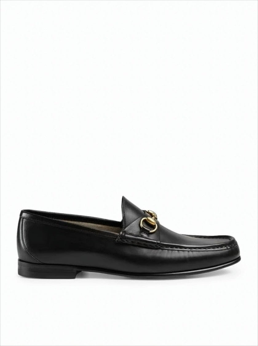 Gucci Black Leather Loafers With Gold-Tone Horsebit Detail