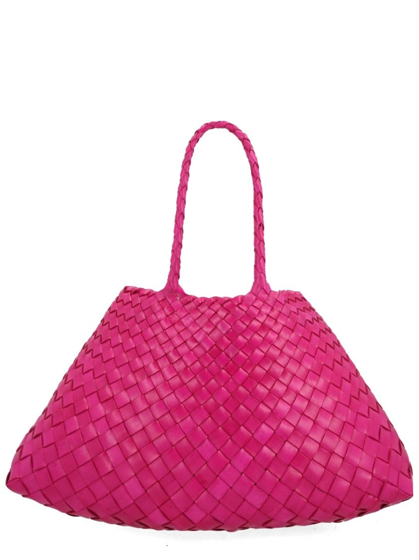 Dragon Diffusion Pink Santa Croce Small Woven Leather Handbag