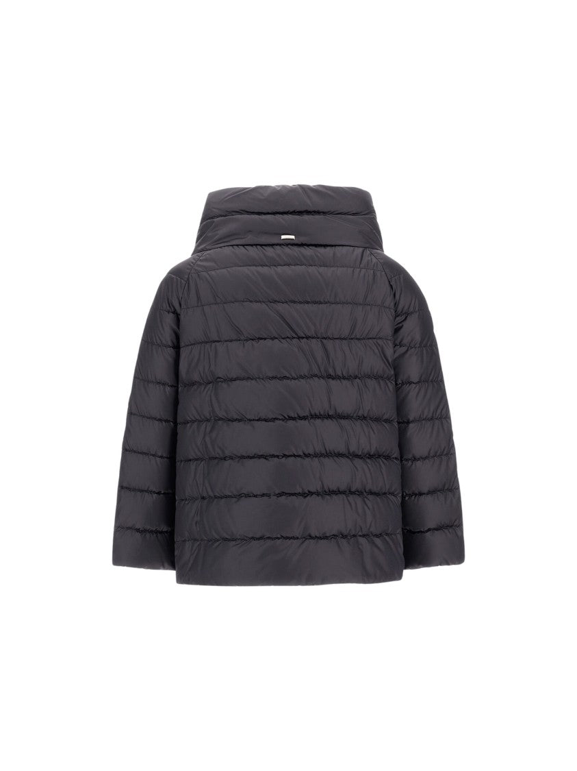 Herno Satin-Woven Mini Cape With Bejewelled Sleeves And Funnel Neck