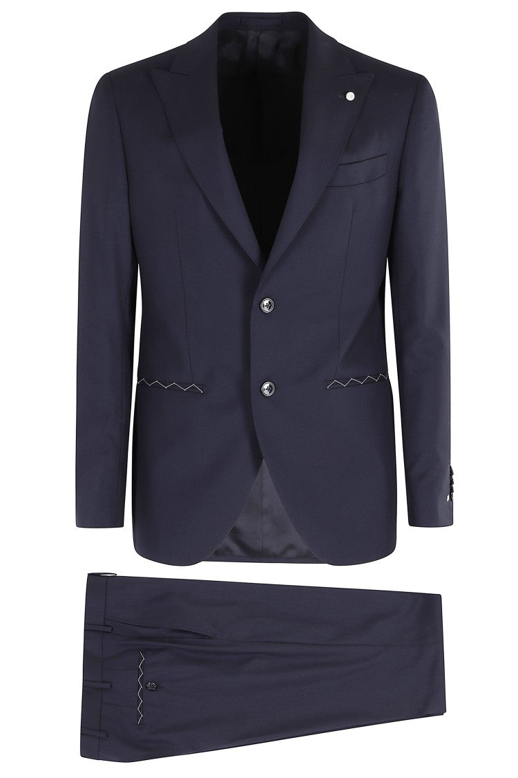Luigi Bianchi Blue Single-Breasted Peak Lapel Slim Fit Wool Suit