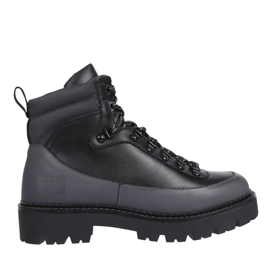 Tommy Jeans Black Rugged Leather-Blend Hiker Boots