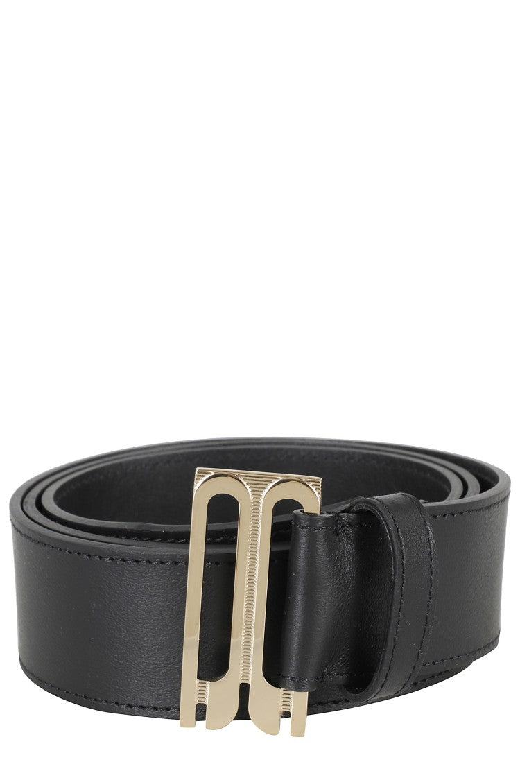 Victoria Beckham Black Tuxedo Logo-Buckle Calfskin Leather Belt