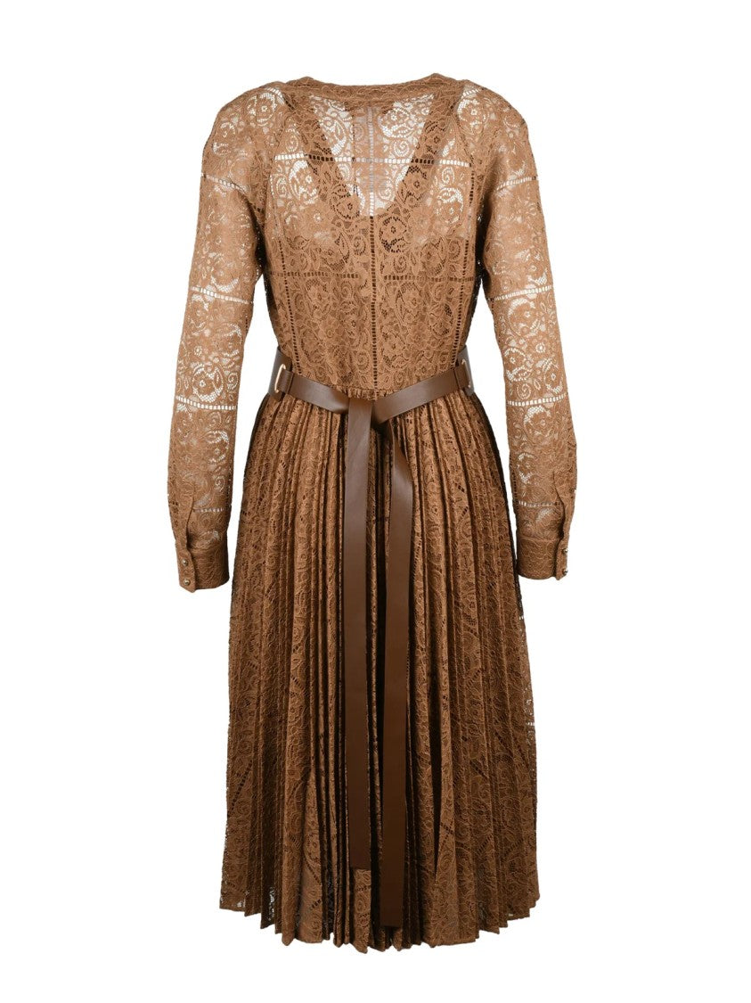 Max Mara Brown Lace A-Line Midi Dress