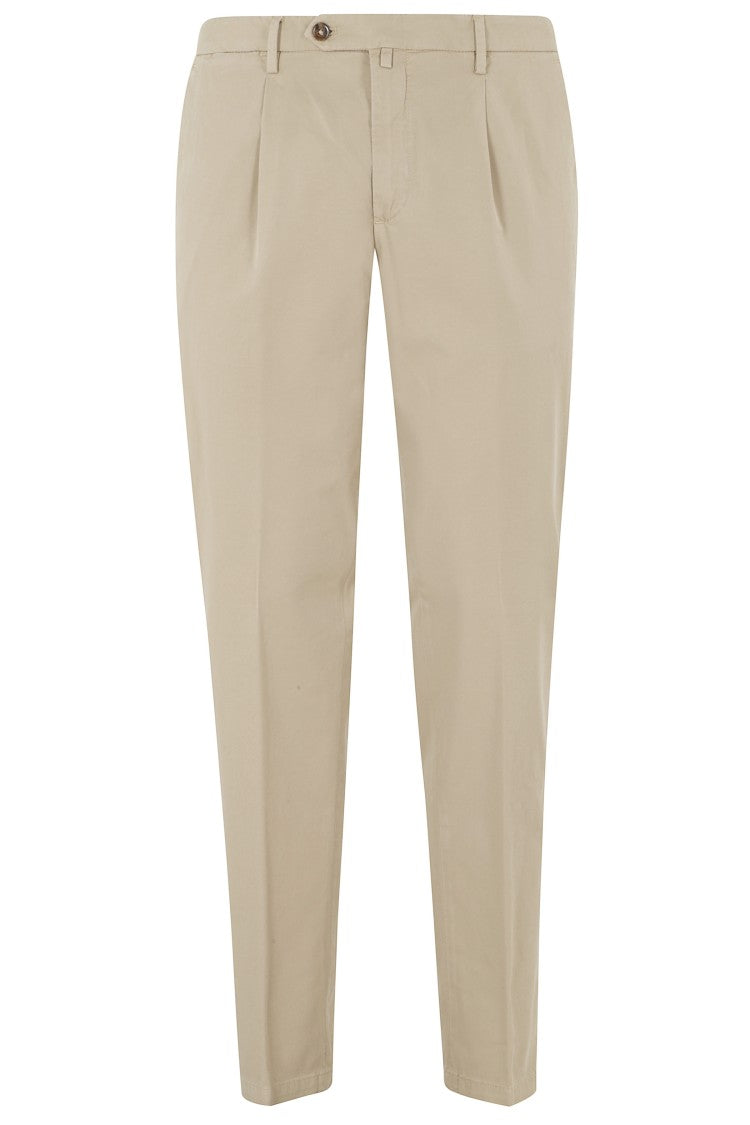 Briglia Beige Side Slanted Belt Loops Cotton-Blend Straight-Leg Pants
