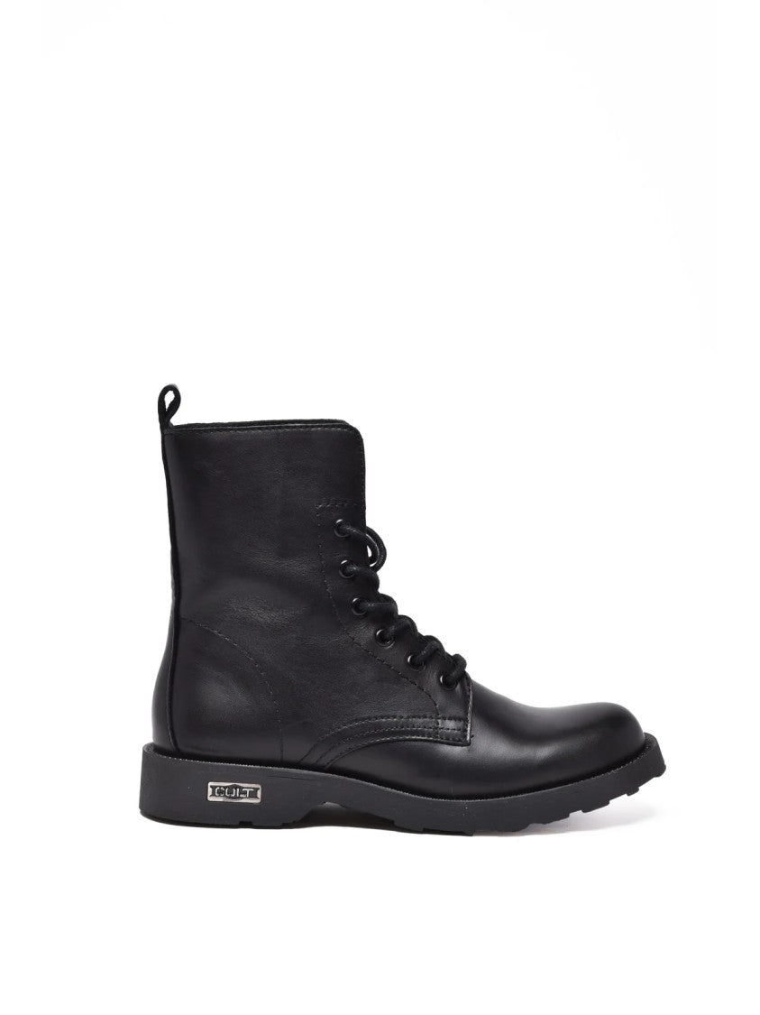Cult Black Leather Lace-Up Combat Boots