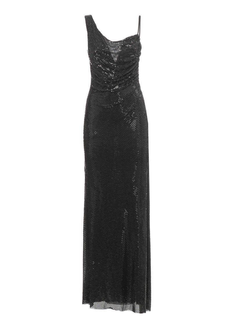 Self-Portrait Rhinestone-Embellished Asymmetric Maxi Dress