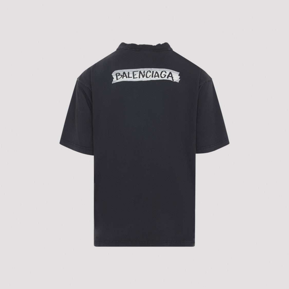 Balenciaga Faded Washed Black Cotton Medium Fit T-Shirt