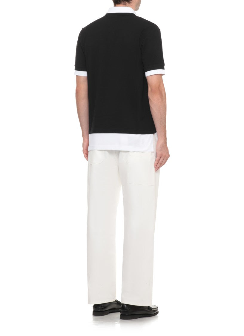 Moschino Black Double Collar Embroidered Logo Cotton Polo Shirt