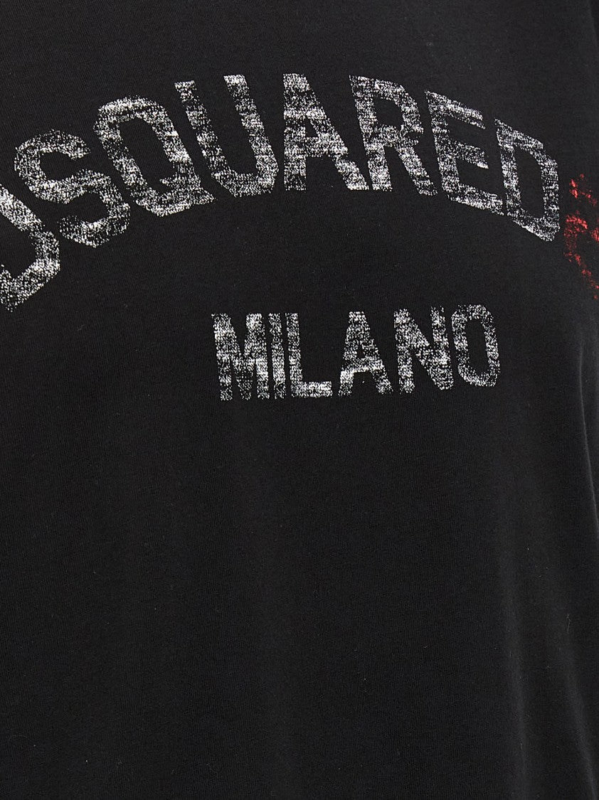 Dsquared2 Black Cotton Jersey T-Shirt With Faded Print