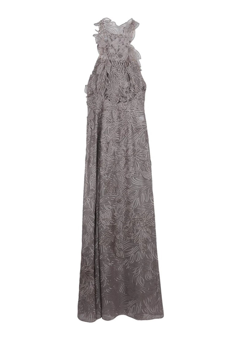Alberta Ferretti Embroidered Long Dress - Grey