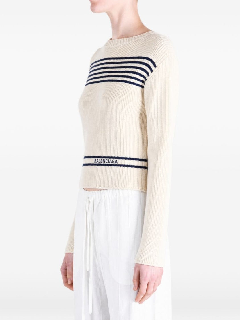 Balenciaga Black Boatneck Ribbed Knit Striped Sweater