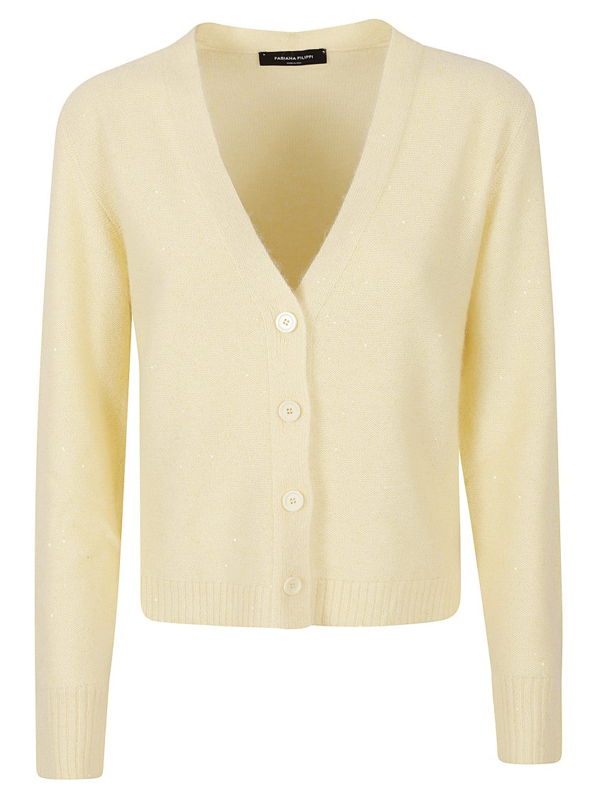 Fabiana Filippi Cropped Knit Sweater With V-Neckline And Button-Down Front
