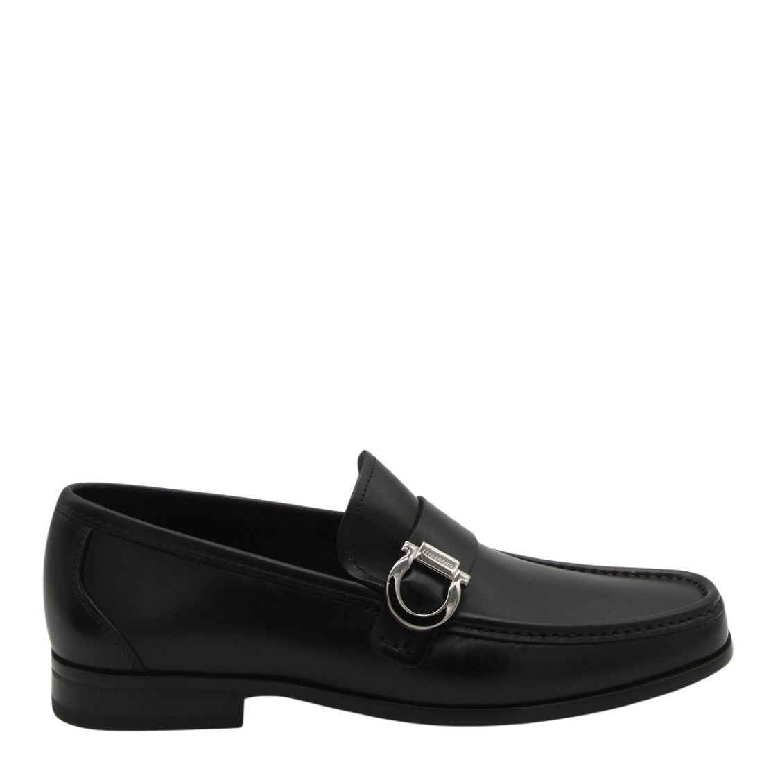 Ferragamo Black Leather Loafers With Silver Buckle Detail
