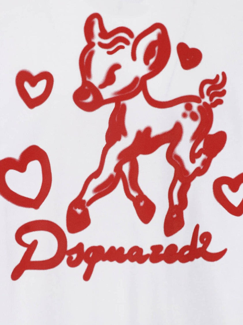 Dsquared2 White Logo Printed Cotton T-Shirt