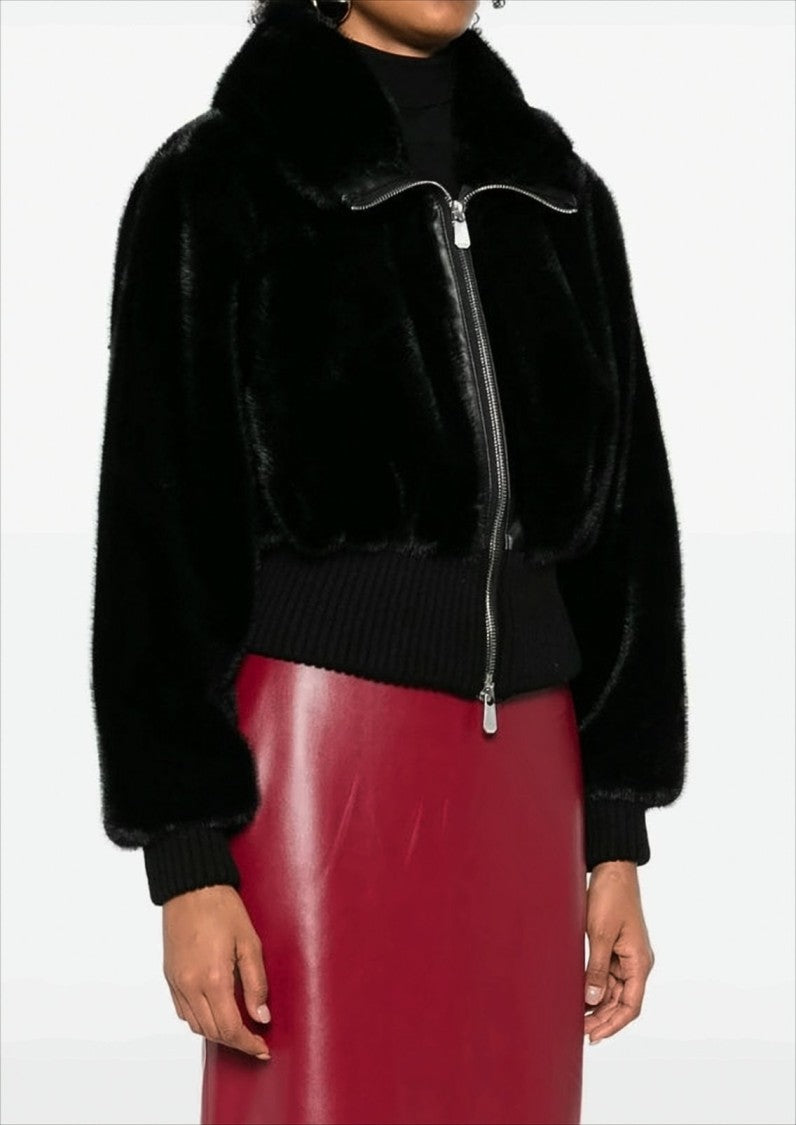 Pinko Black Aspen Fabric Fur Coat