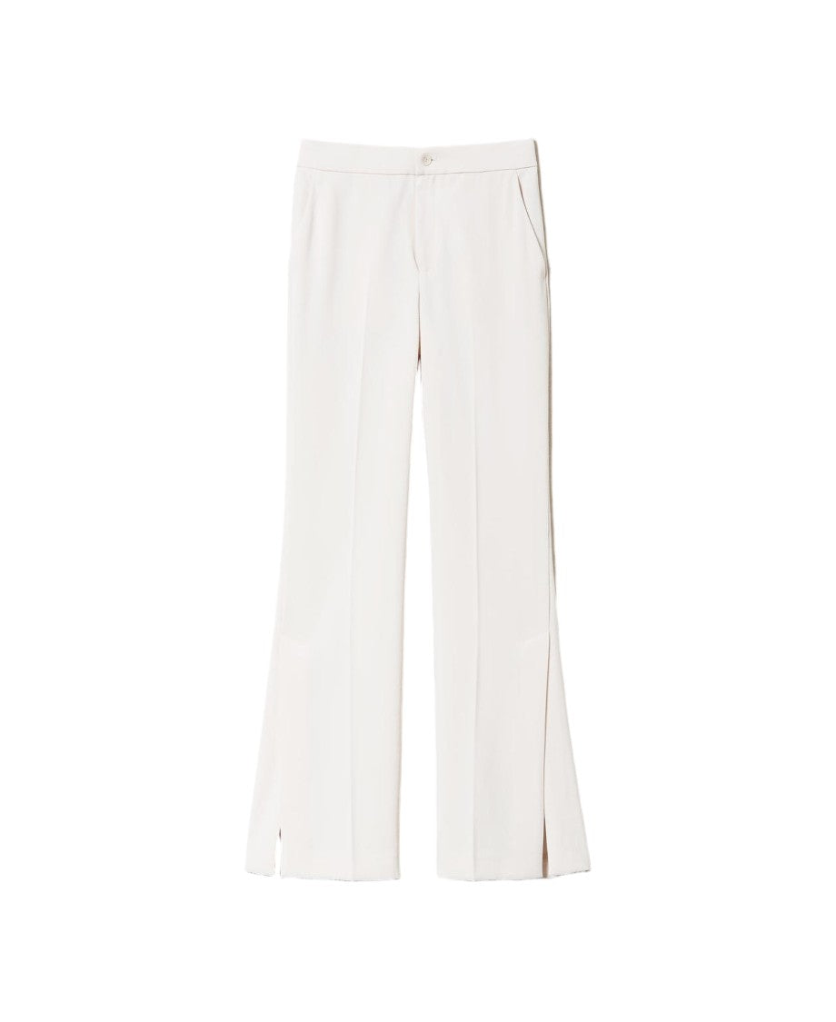 Twin-Set Old White Stretch Crêpe French Pockets Straight-Leg Pants