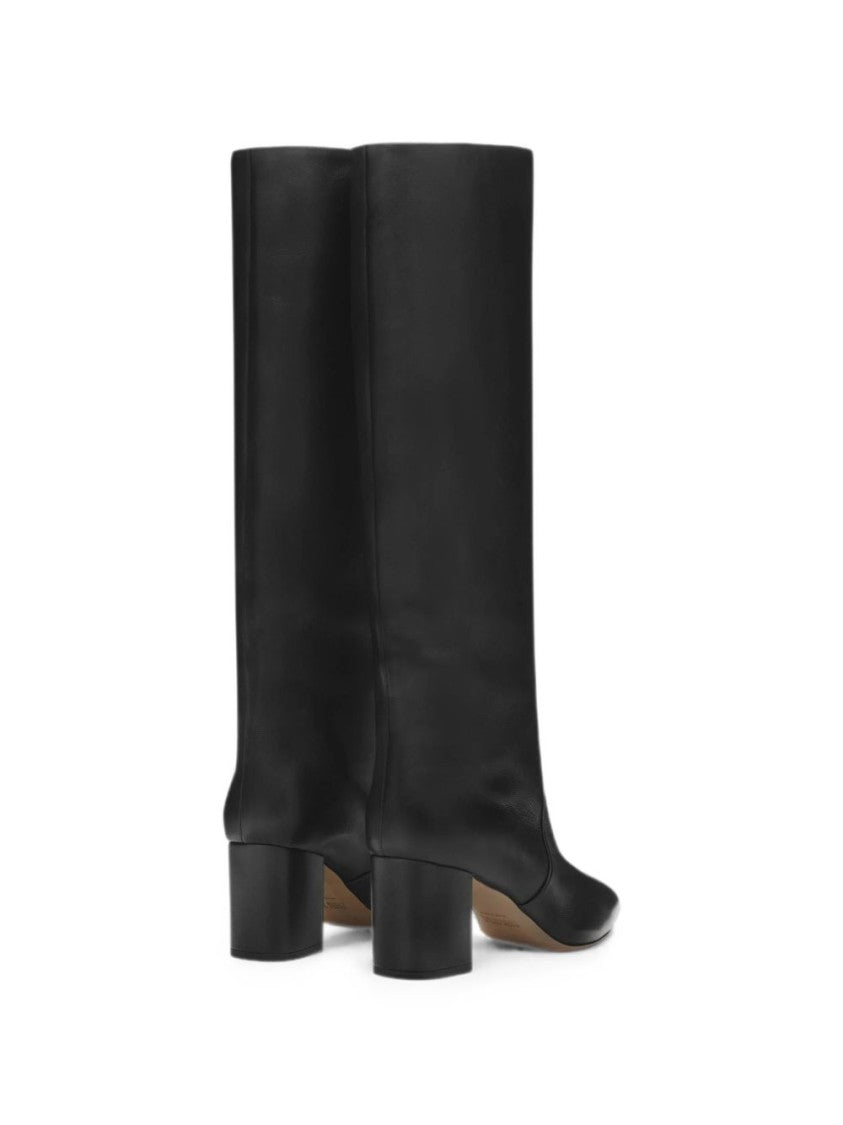 Paris Texas Black Pointed-Toe Silk-Nylon Block-Heel Boots