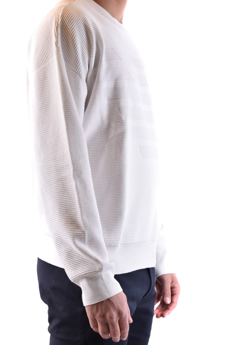 Emporio Armani White Cotton Textured Emblem Knit Sweater