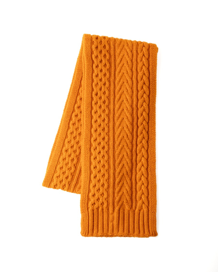 Johnstons Of Elgin Intricate Cable Knit Scarf In Orange