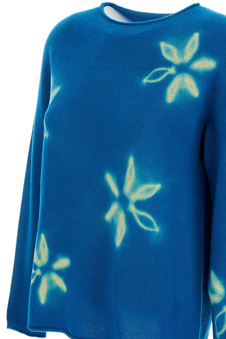 Suzusan Floral Shibori Cashmere Crew Neck Pullover