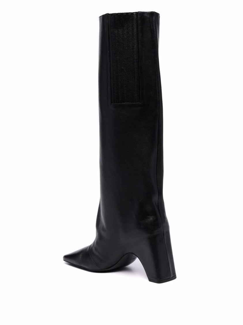 Coperni Mid-Calf Black Leather Boots With Square Toe And Block Heel