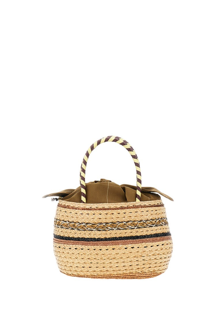 Exquisite J Woven Straw Bag With Horizontal Stripes
