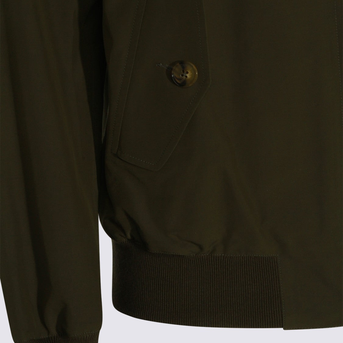 Baracuta High Collar Green Jacket With Minimalist Design And Ribbed Details