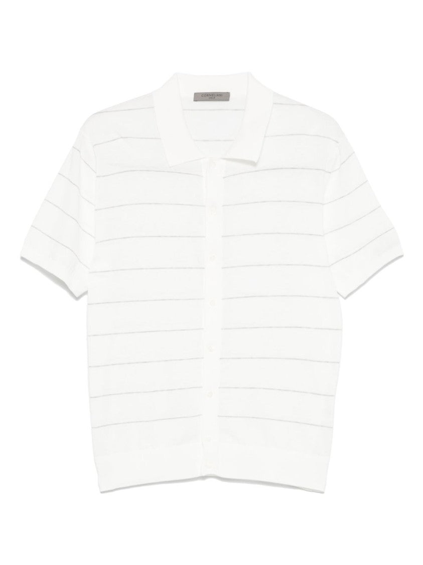 Corneliani Short-Sleeved Polo Sweater With Subtle Striped Pattern