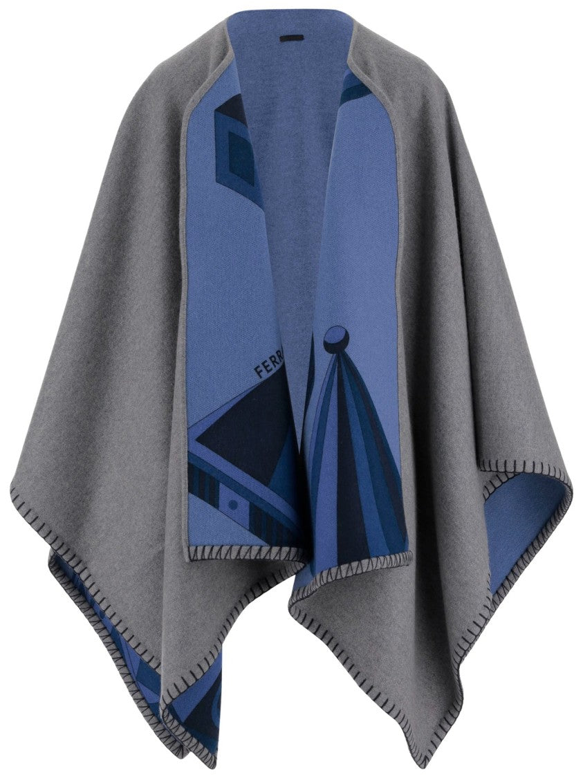 Salvatore Ferragamo Nadir Print Reversible Cape In Cahsmere Blend
