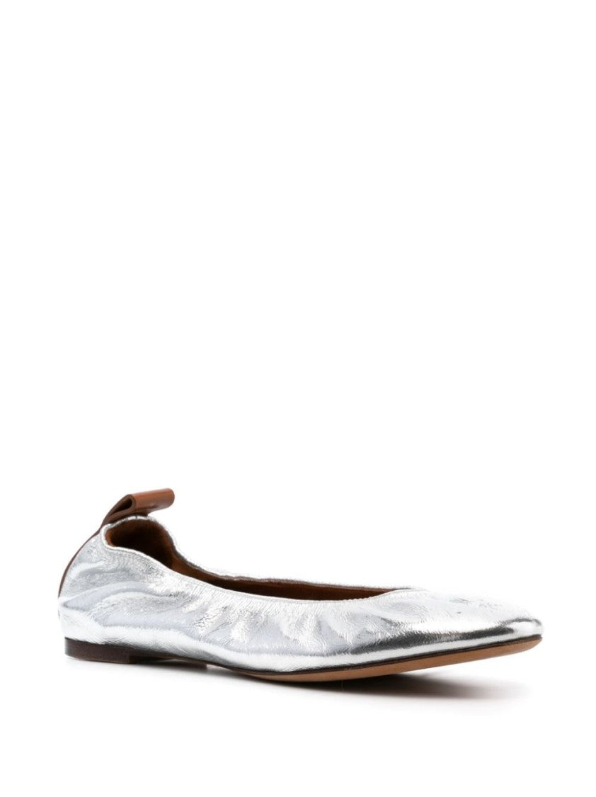 Lanvin Metallic Silver Calf Leather Ballerina Flats