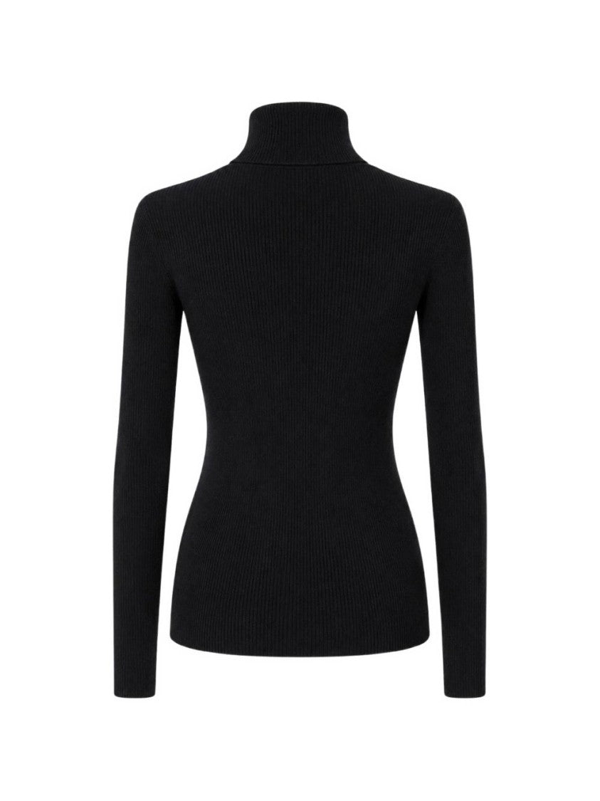 Elisabetta Franchi Black Ribbed Long-Sleeve Turtleneck Top