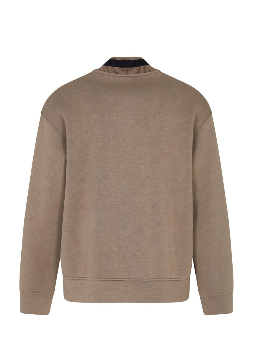Emporio Armani Beige Modal Zip-Up Sweatshirt With Bomber Collar