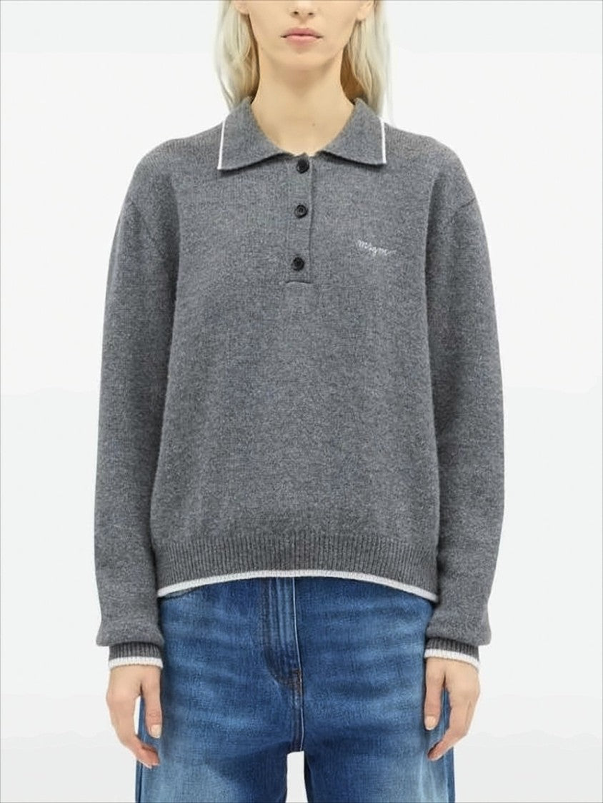 Msgm Polo Knit Sweater With Subtle Piping And Ribbed Details