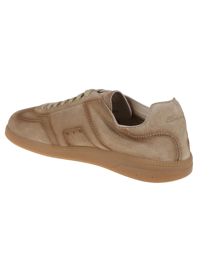 Santoni Leather Lace-Up Sneakers With Suede Accents