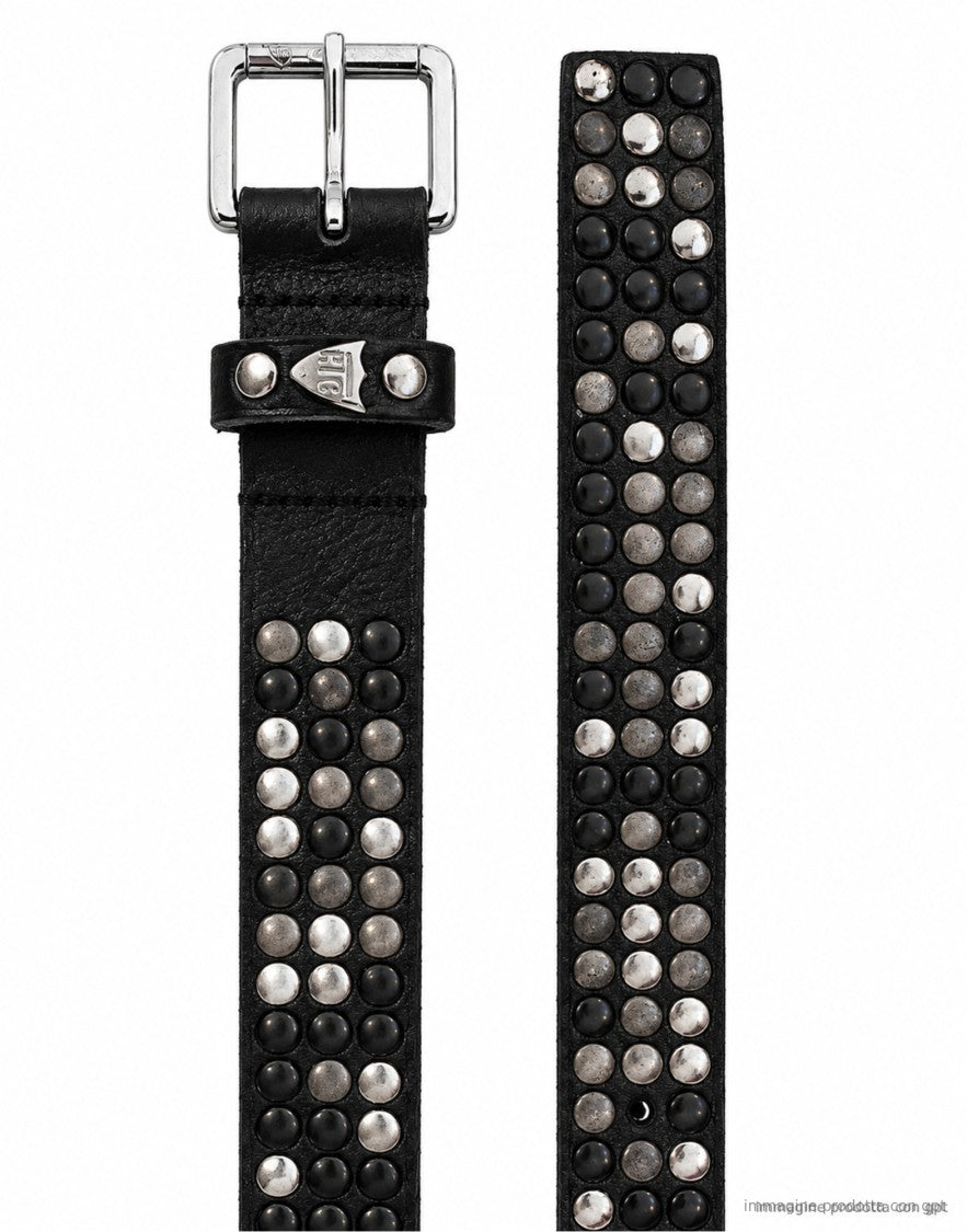 Htc Los Angeles Black 3000 Studs Silver Buckle Belt