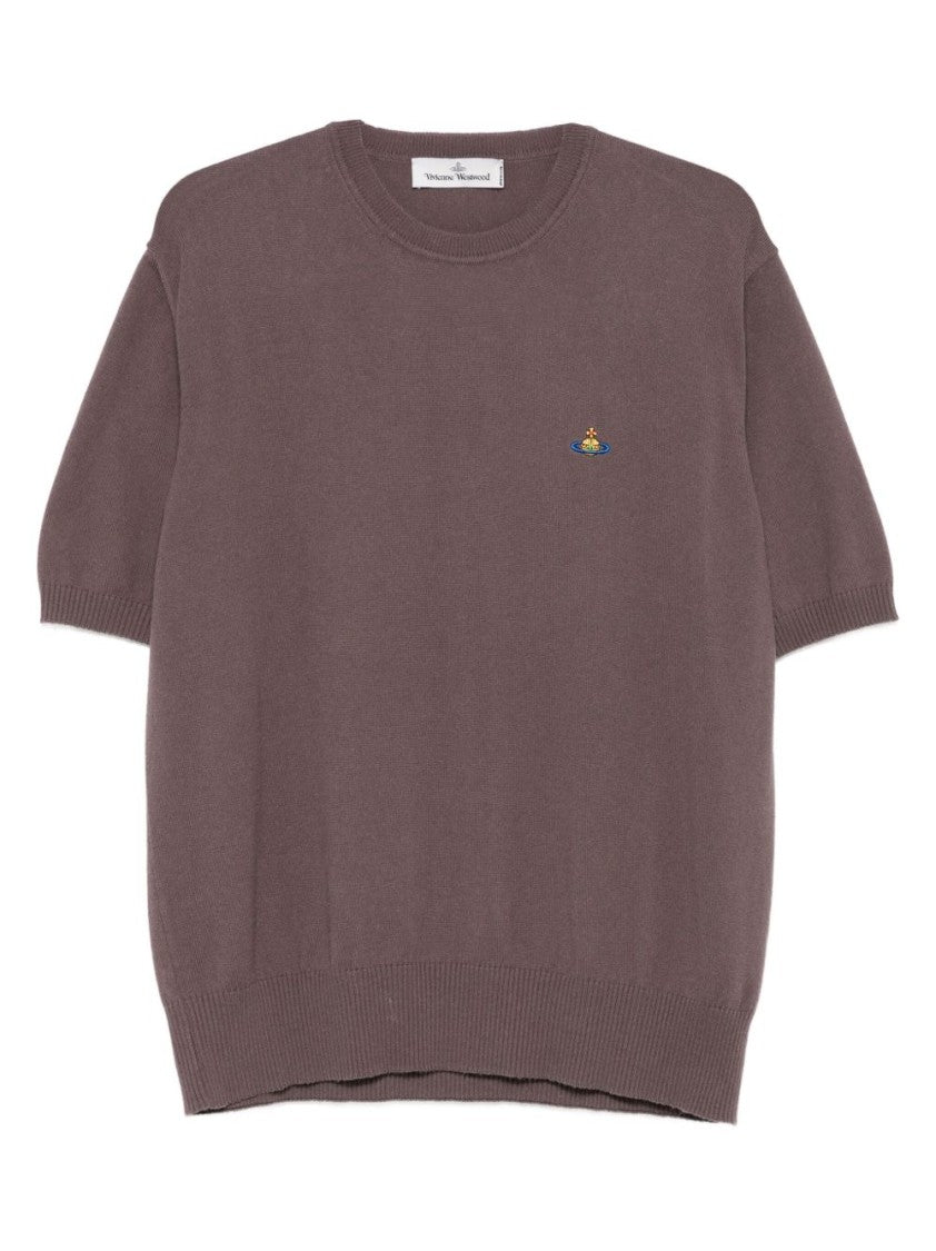 Vivienne Westwood Short-Sleeved Brown Sweater With Logo Embroidery