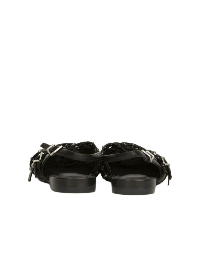 Ash Pointed-Toe Black Sandals With Adjustable Buckles And Studded Details