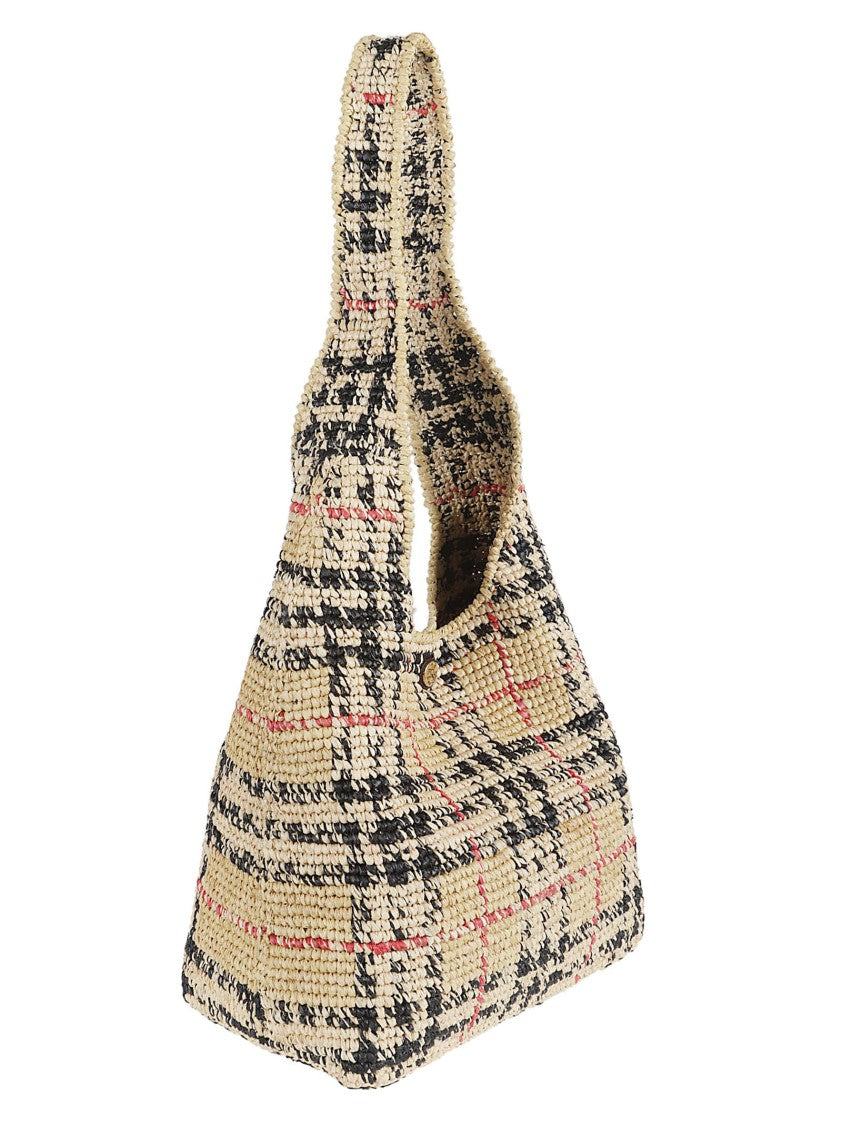 Burberry Woven Raffia Bag With Checkered Pattern