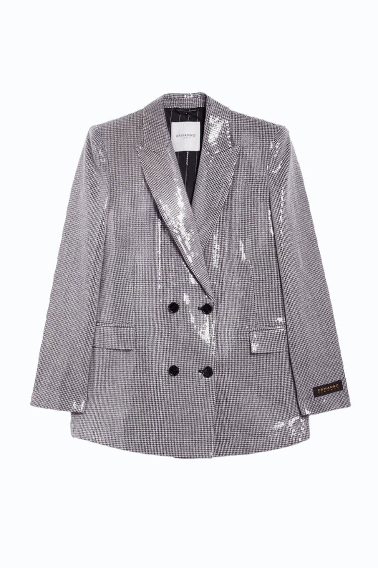 Ermanno Silver And Black Sequin Double-Breasted Polyester Blazer