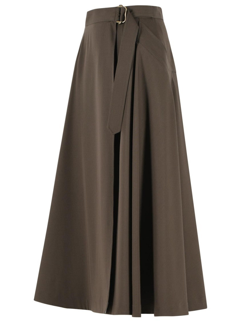 Burberry Green Belina Double-Ring Belt Wool Midi Skirt