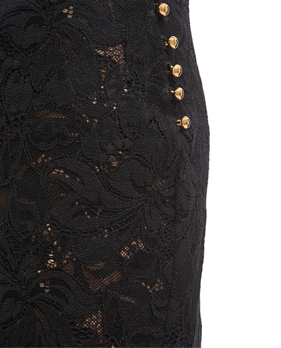 Rabanne Lace-Edged Midi Skirt With High Waist And Decorative Buttons