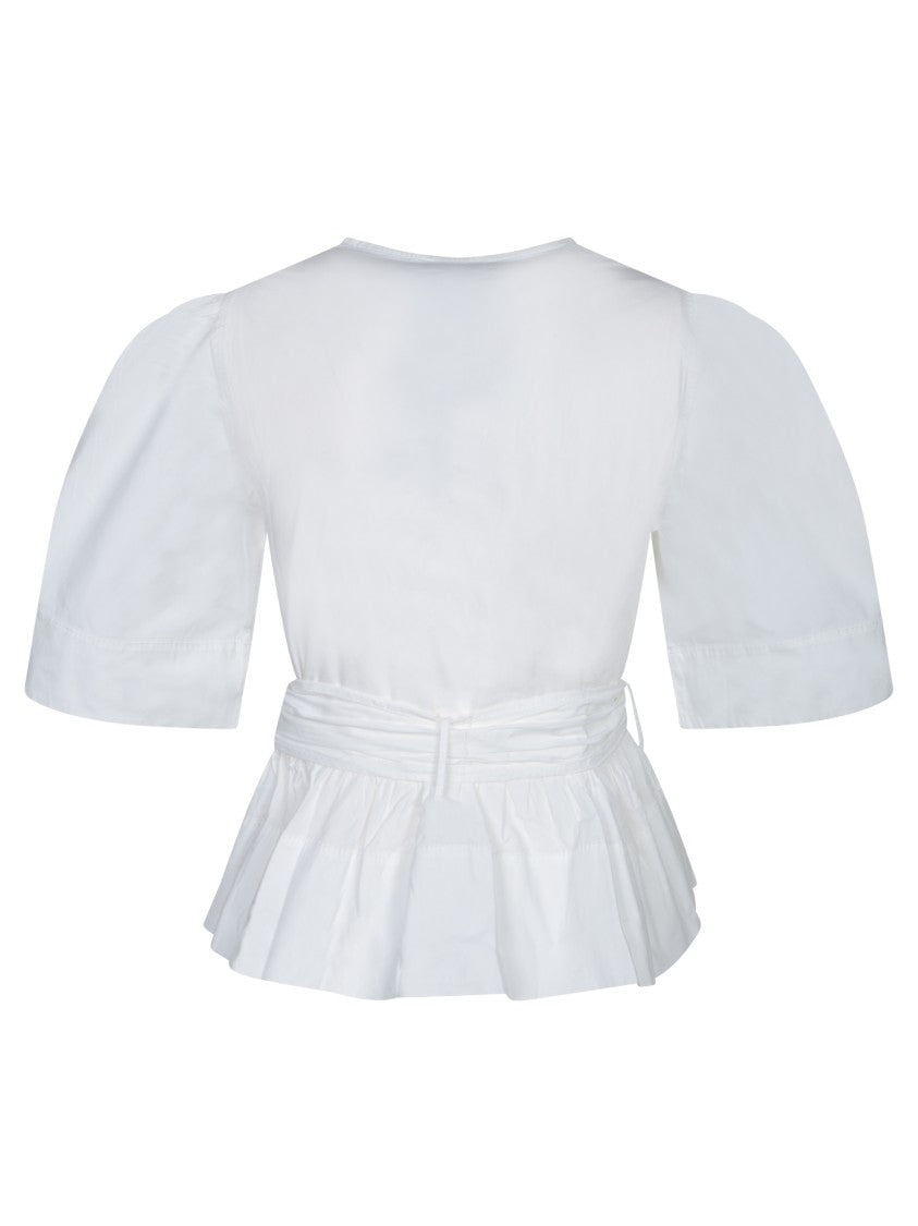 Ganni White Blouse With Balloon Sleeves