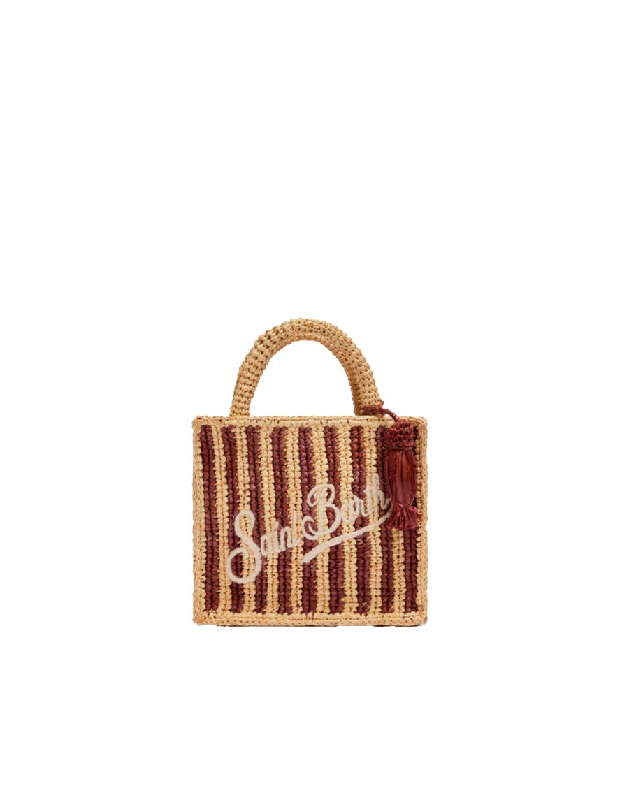 Mc2 Saint Barth Woven Raffia Mini Tote Bag With Emblem And Tassel