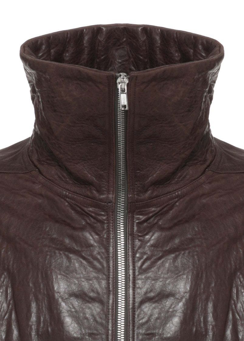 Rick Owens Brown Leather High-Neck Bomber Jacket
