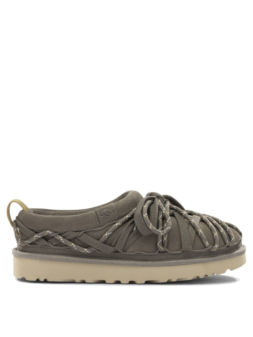 Ugg Suede Loafers With Intricate Rope Detailing And Bow Accent