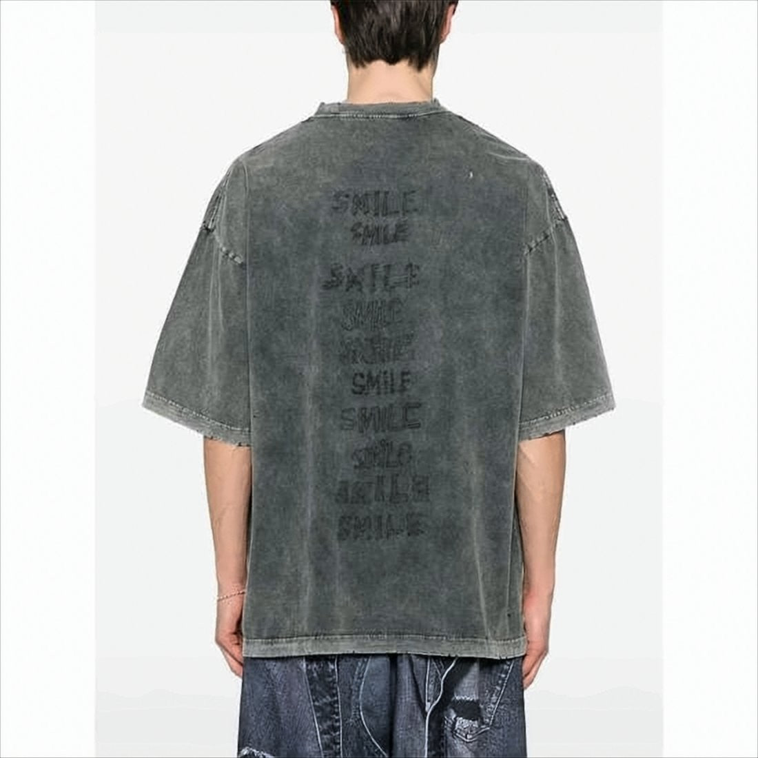 Maison Mihara Yasuhiro Washed Charcoal Grey Oversized Tee With Distressed Graphics