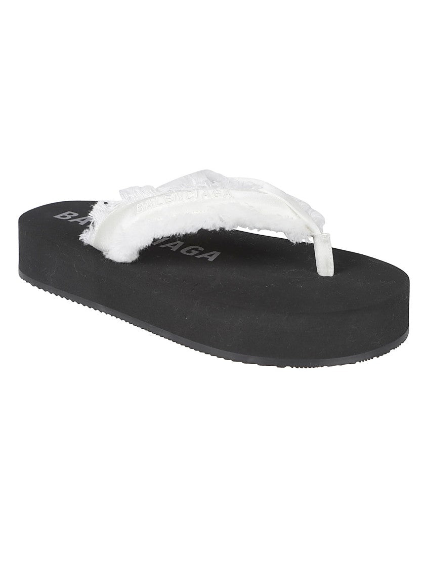 Balenciaga Wide-Strap Sandals With Elevated Platform And Frayed Texture